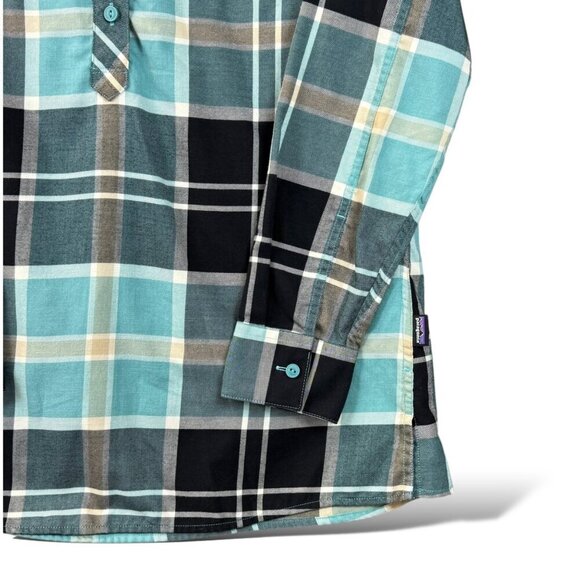 Patagonia Flannel Shirt Womens Sz M Blue Organic Cotton 1/2 Button LS Pullover - Picture 4 of 10